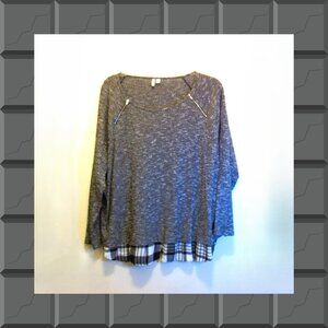 Est. 1946 SZ 26/28 Marled BLK L/S layered look top w/zipper accents